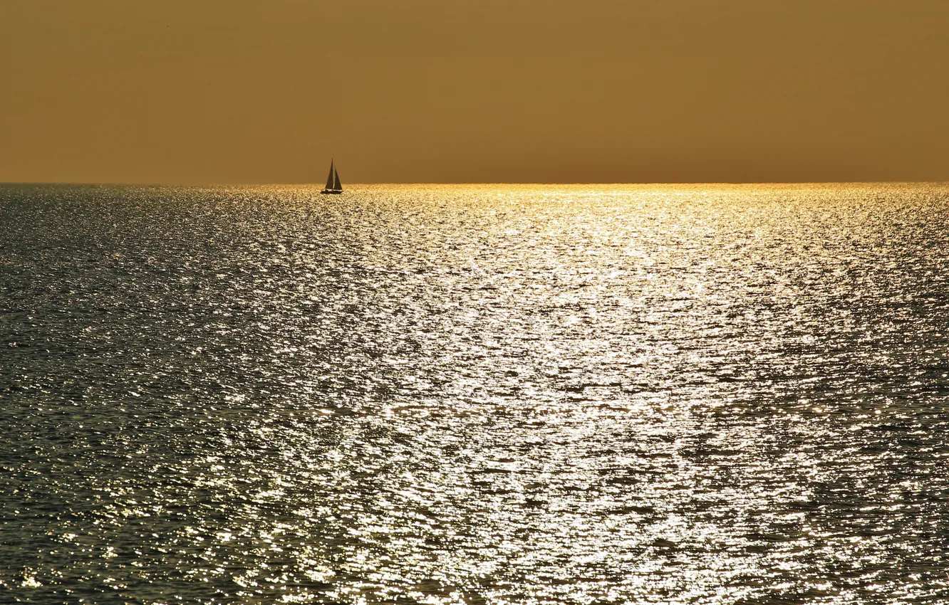 Photo wallpaper sea, landscape, night, boat