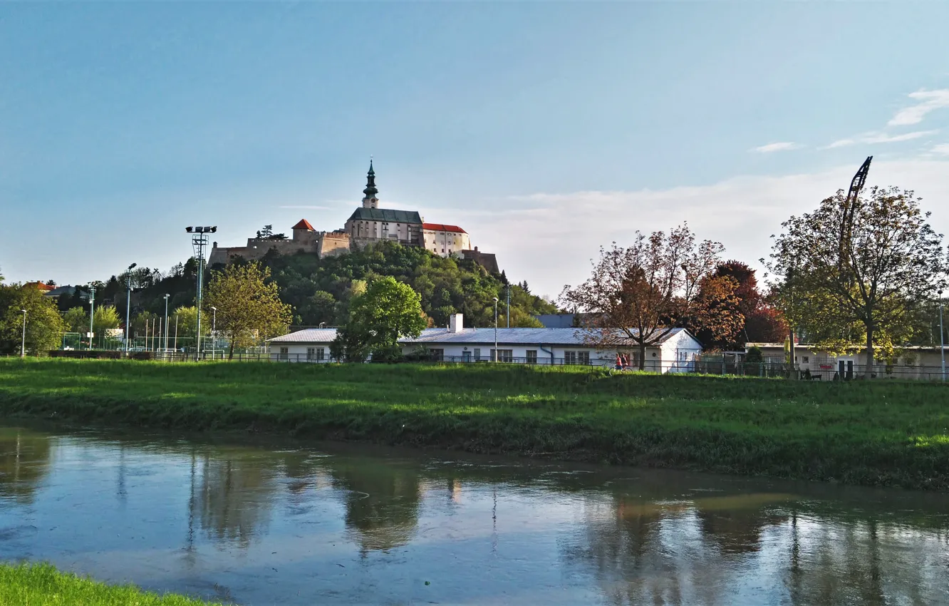Photo wallpaper river, sky, castle, Slovakia, Nitra