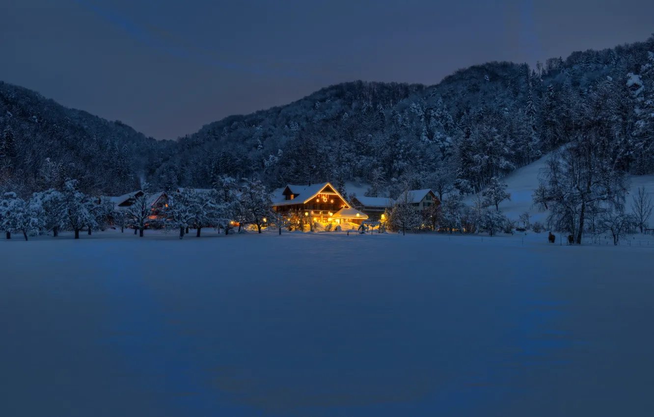 Photo wallpaper winter, night, home