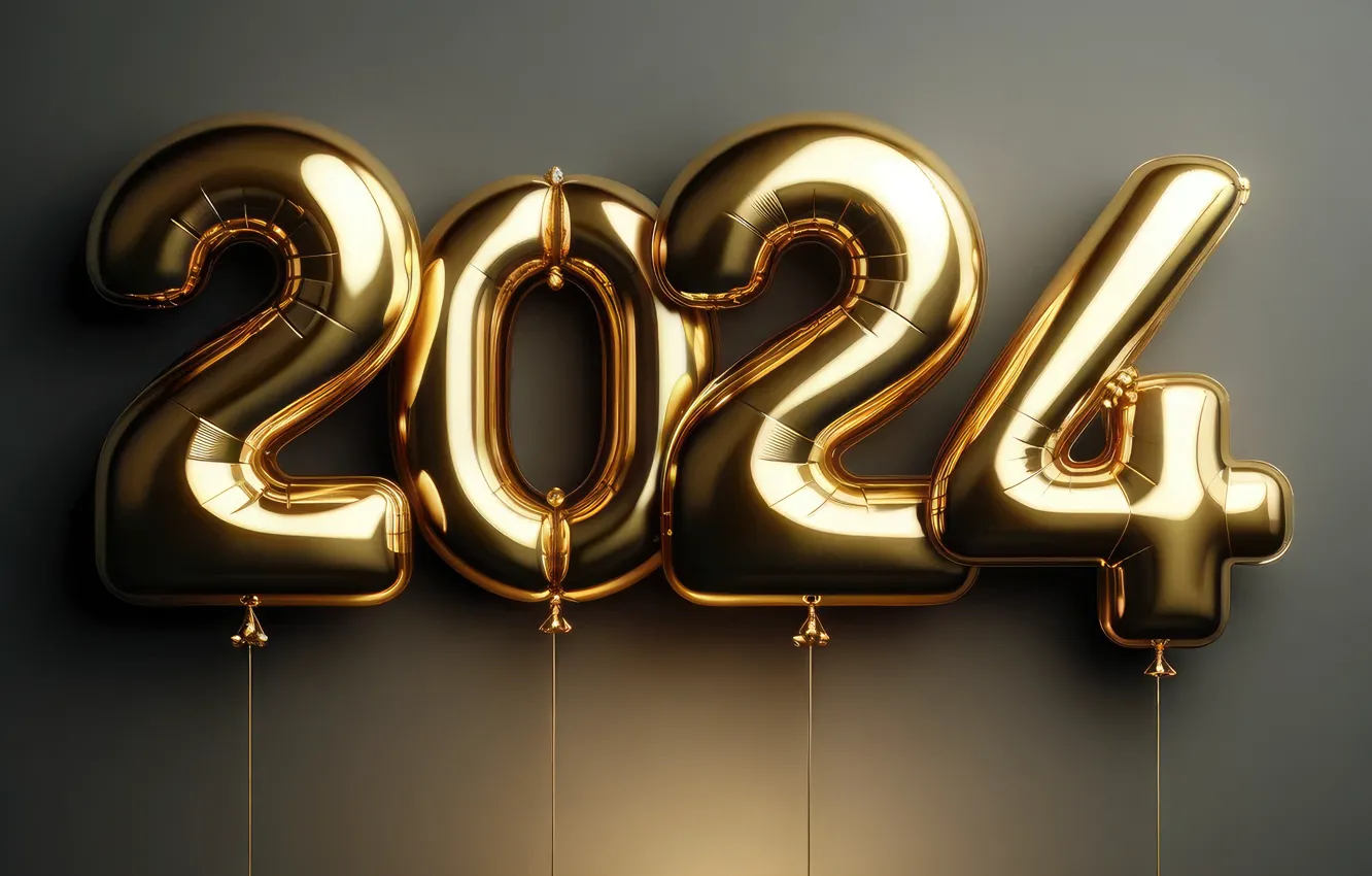 Photo wallpaper Shine, new year, figures, gold, gold plated, date, inflatable, Surround