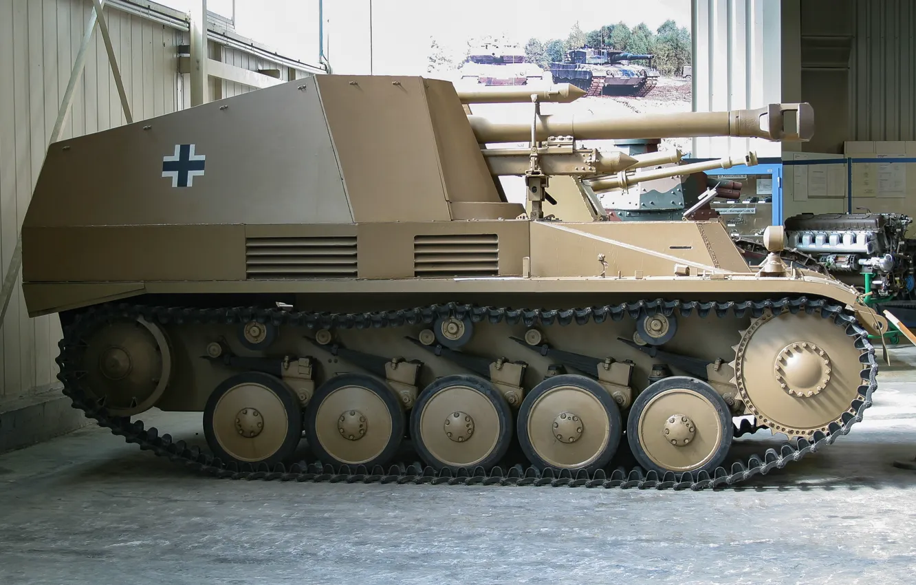 Photo wallpaper war, installation, Sd. Car. 124, self-propelled artillery, German, world, Second, times