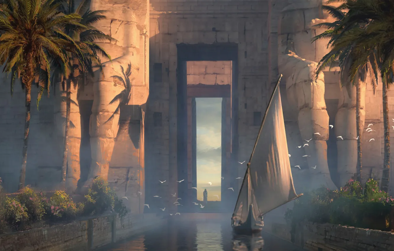 Photo wallpaper Raphael Lacoste, multi-platform video game, Assassin’s Creed Origins, Entrance to Athor Temple