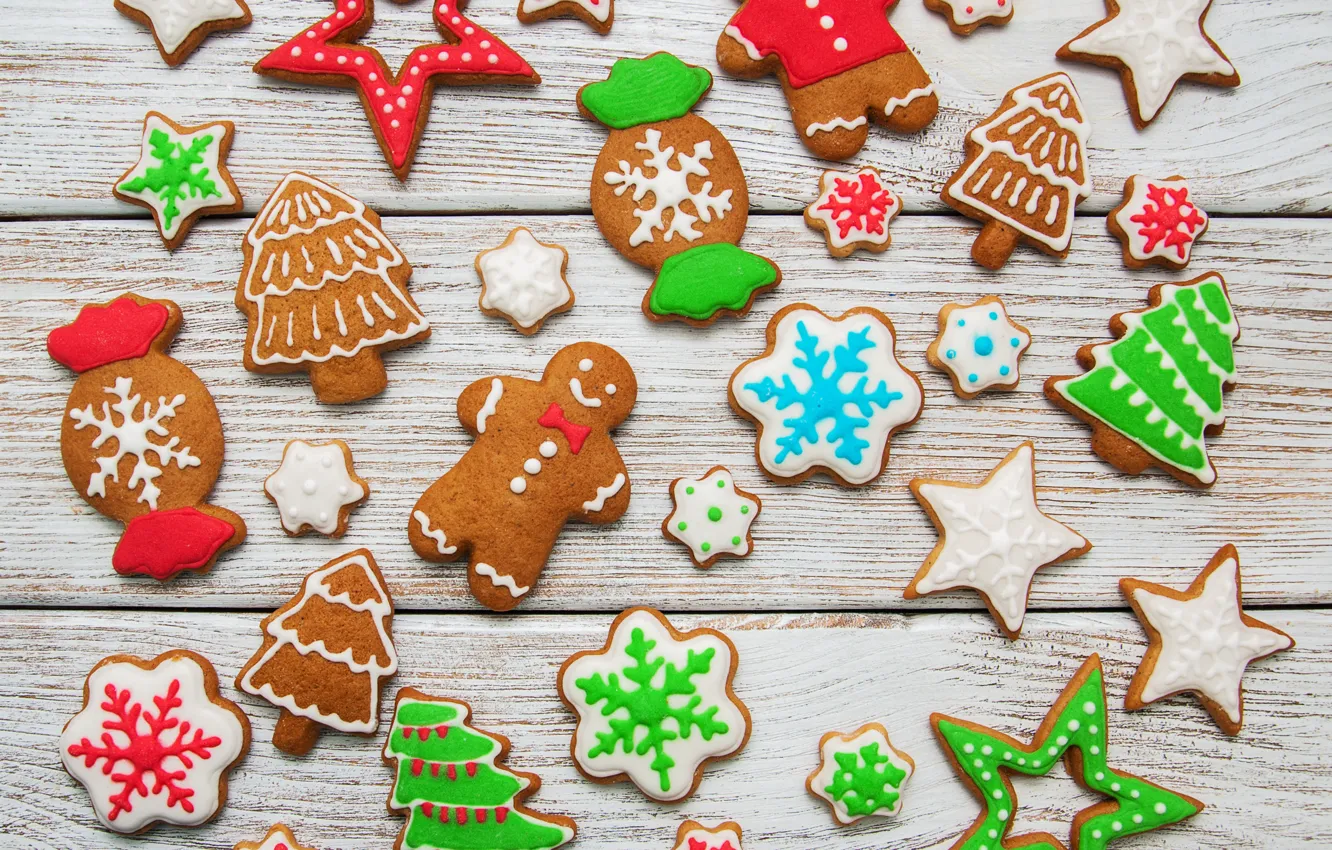 Photo wallpaper decoration, new year, Christmas, Christmas, wood, cookies, decoration, gingerbread