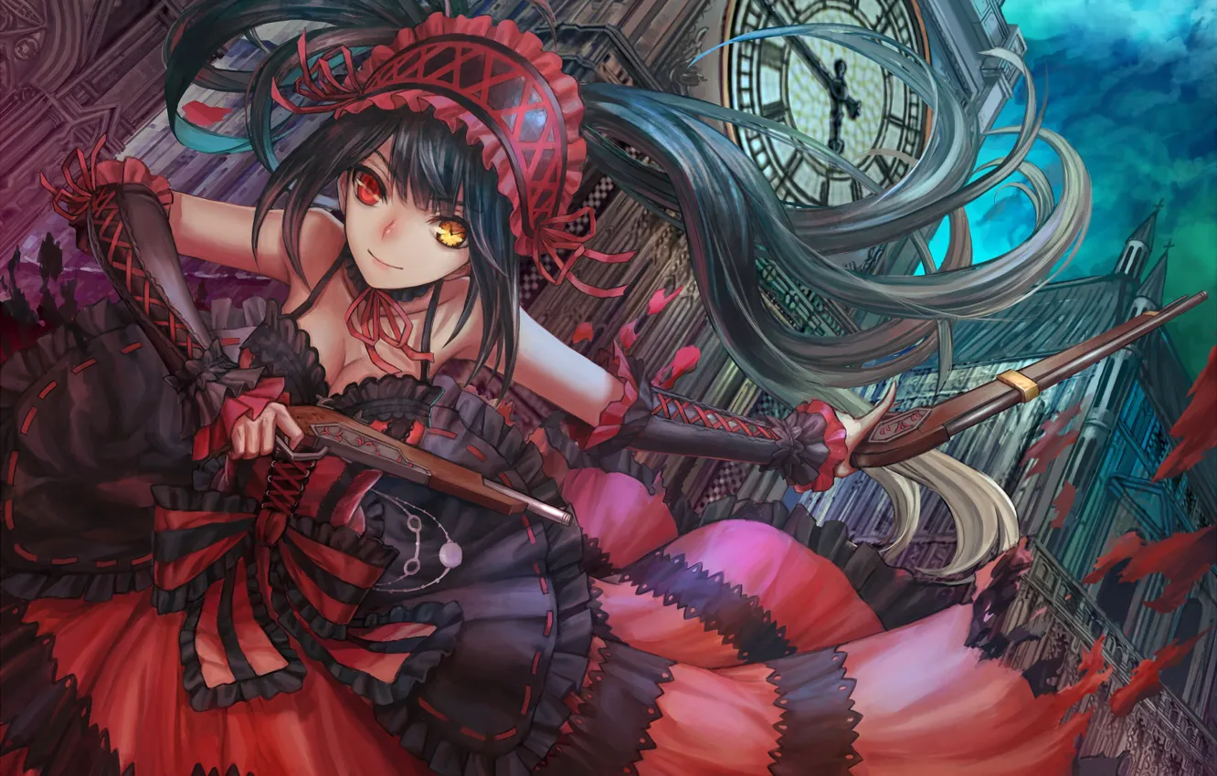 Photo wallpaper girl, weapons, spirit, dress, anime, art, date a live, tokisaki kurumi