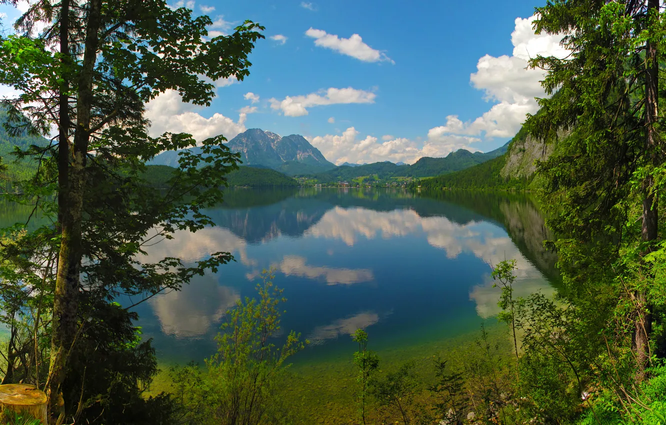 Photo wallpaper forest, mountains, lake, Austria, Altausseer Lake
