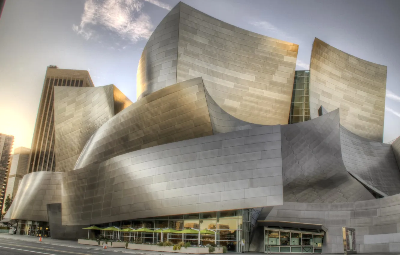 Photo wallpaper the sky, clouds, street, home, hdr, USA, Los Angeles, Walt Disney Concert Hall