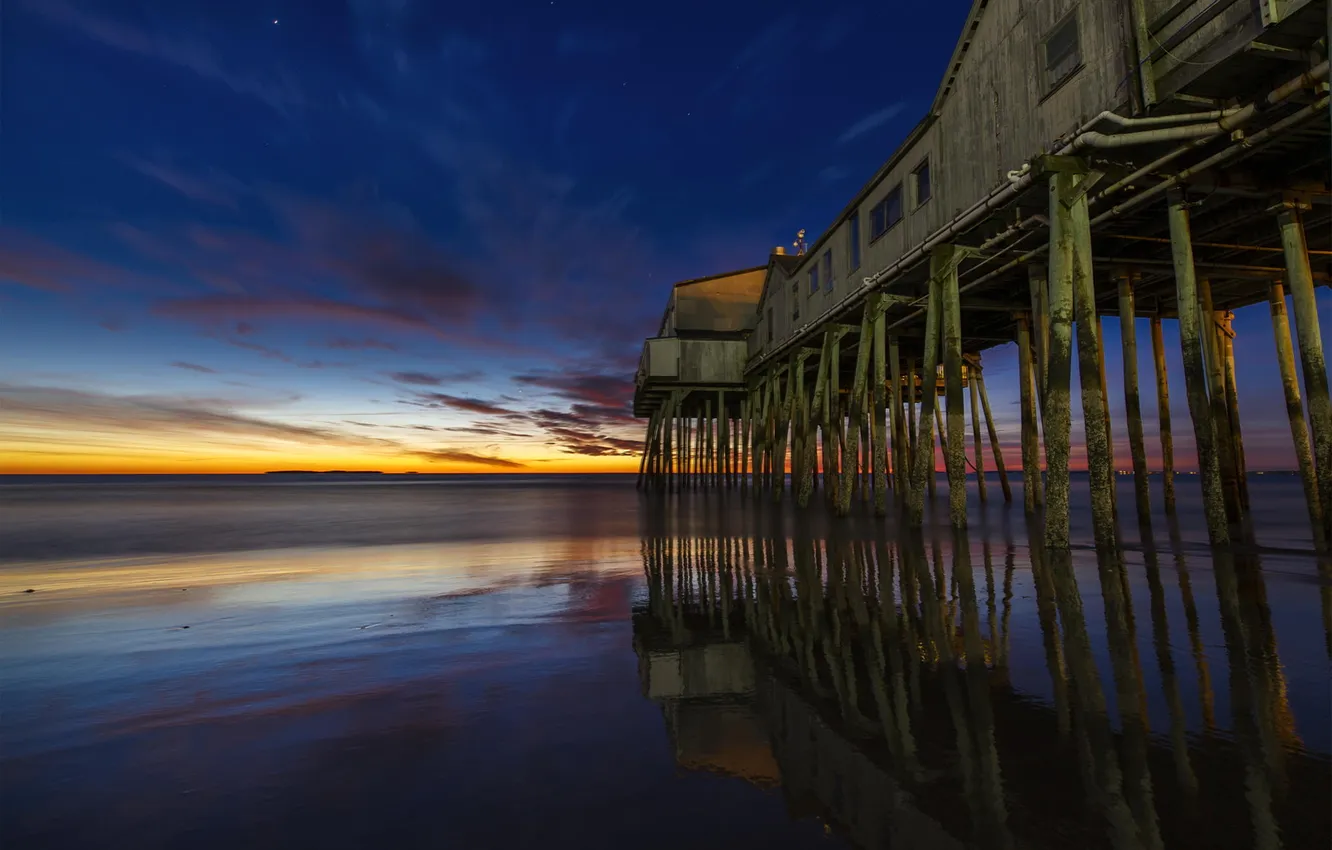 Photo wallpaper beach, nature, dawn, building, pierce