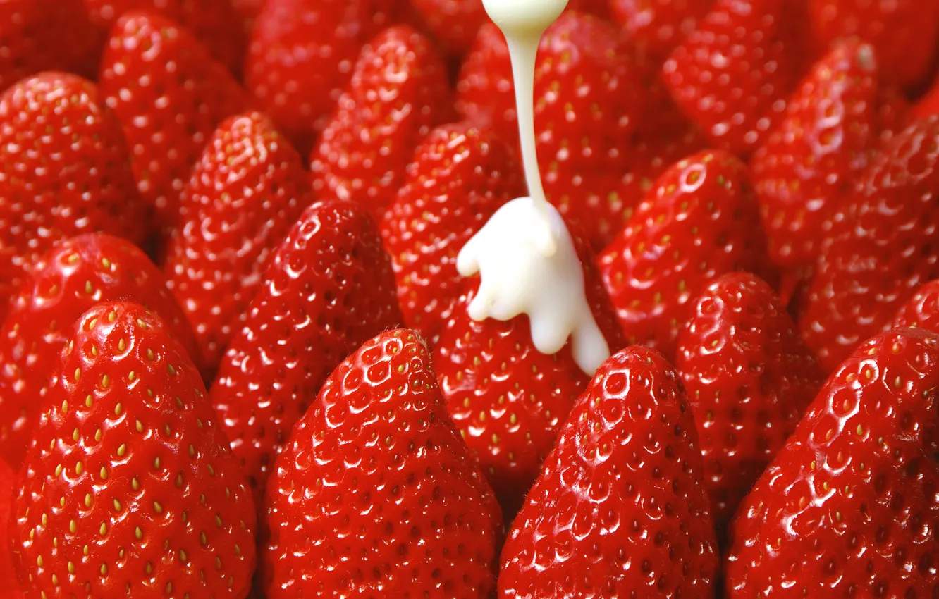 Photo wallpaper berries, cream, strawberry