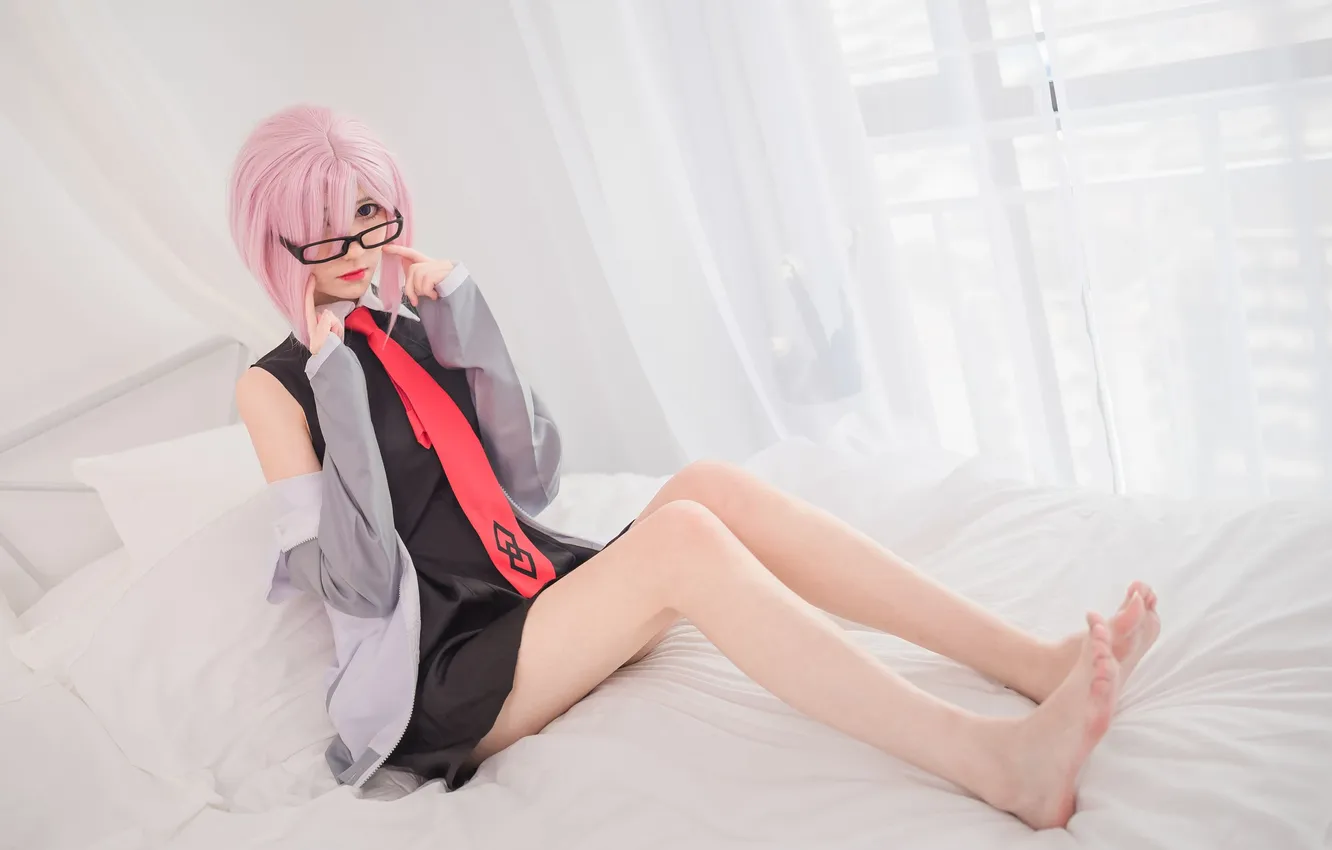 Photo wallpaper Beautiful, Asian, Model, Bed, Woman, Glasses, Pretty, Window