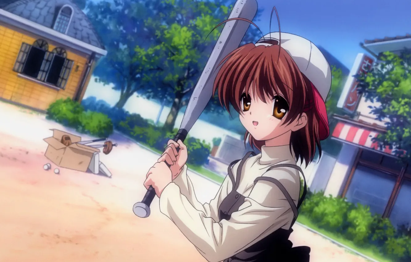 Photo wallpaper girl, baseball, cap, clannad, Clannad, Nagisa Furukawa