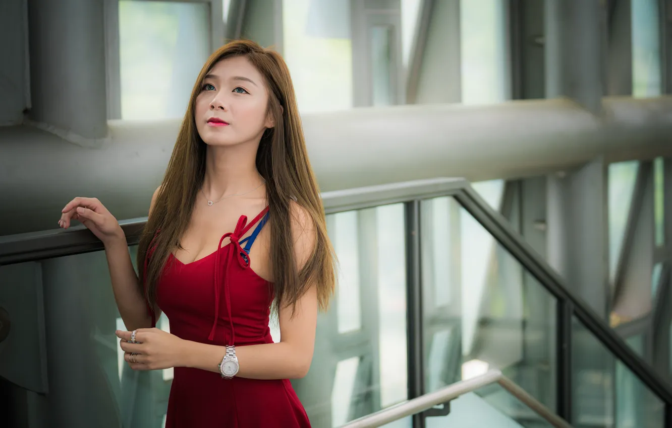 Photo wallpaper girl, hair, dress, Asian, cutie, bokeh