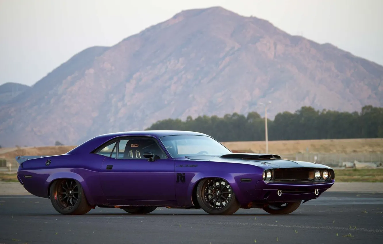 Photo wallpaper Dodge Challenger, muscle car, 1970, custom, purple