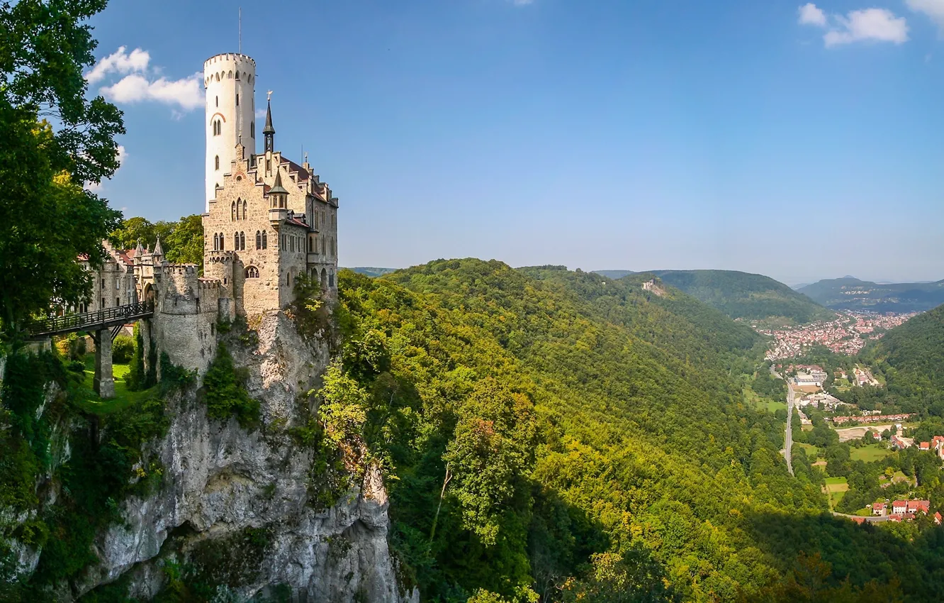 Photo wallpaper mountains, rock, castle, Germany, valley, panorama, Germany, Baden-Württemberg