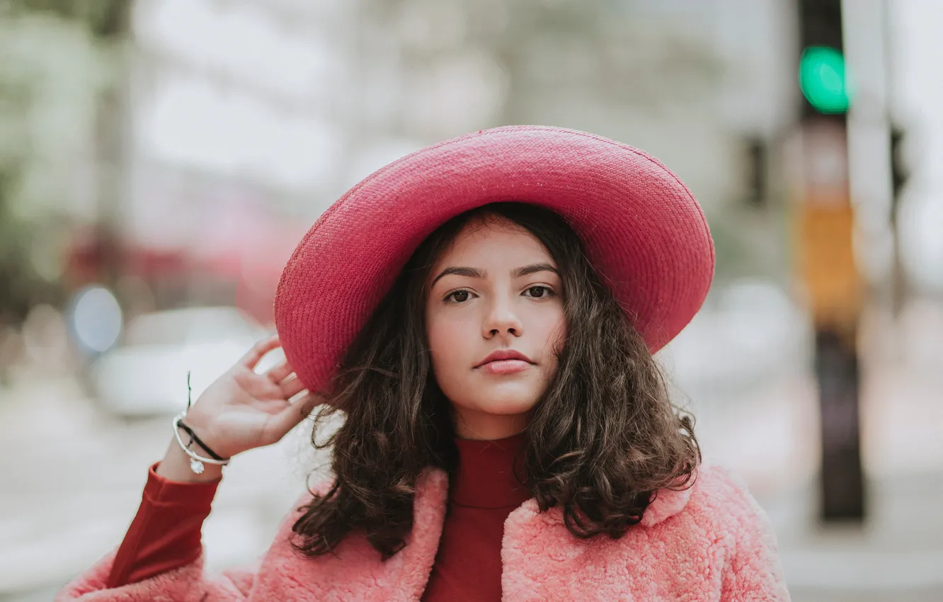 Photo wallpaper gesture, long hair, long hair, brown eyes, posing, blurred background, brown eyes, beautiful girl