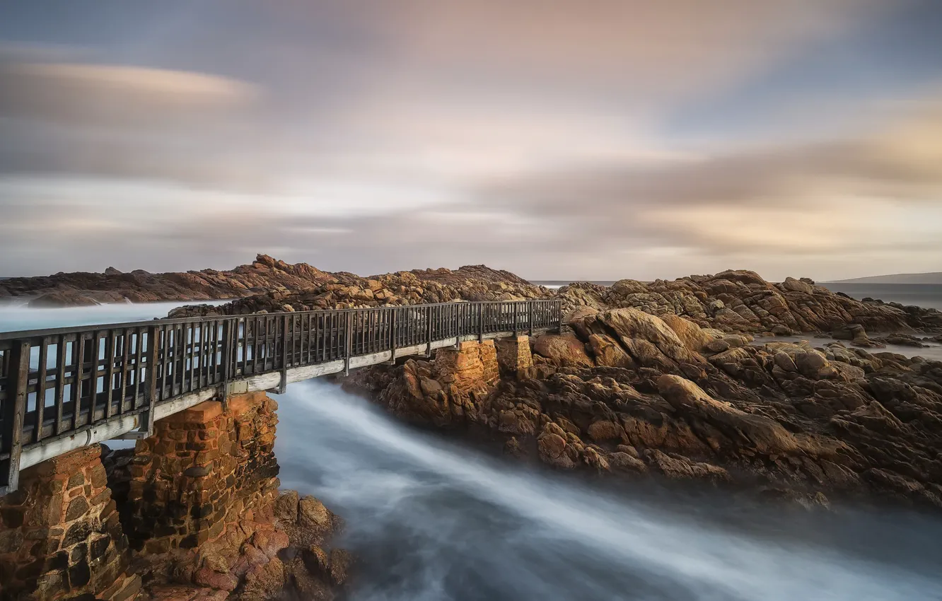 Photo wallpaper sea, bridge, rocks