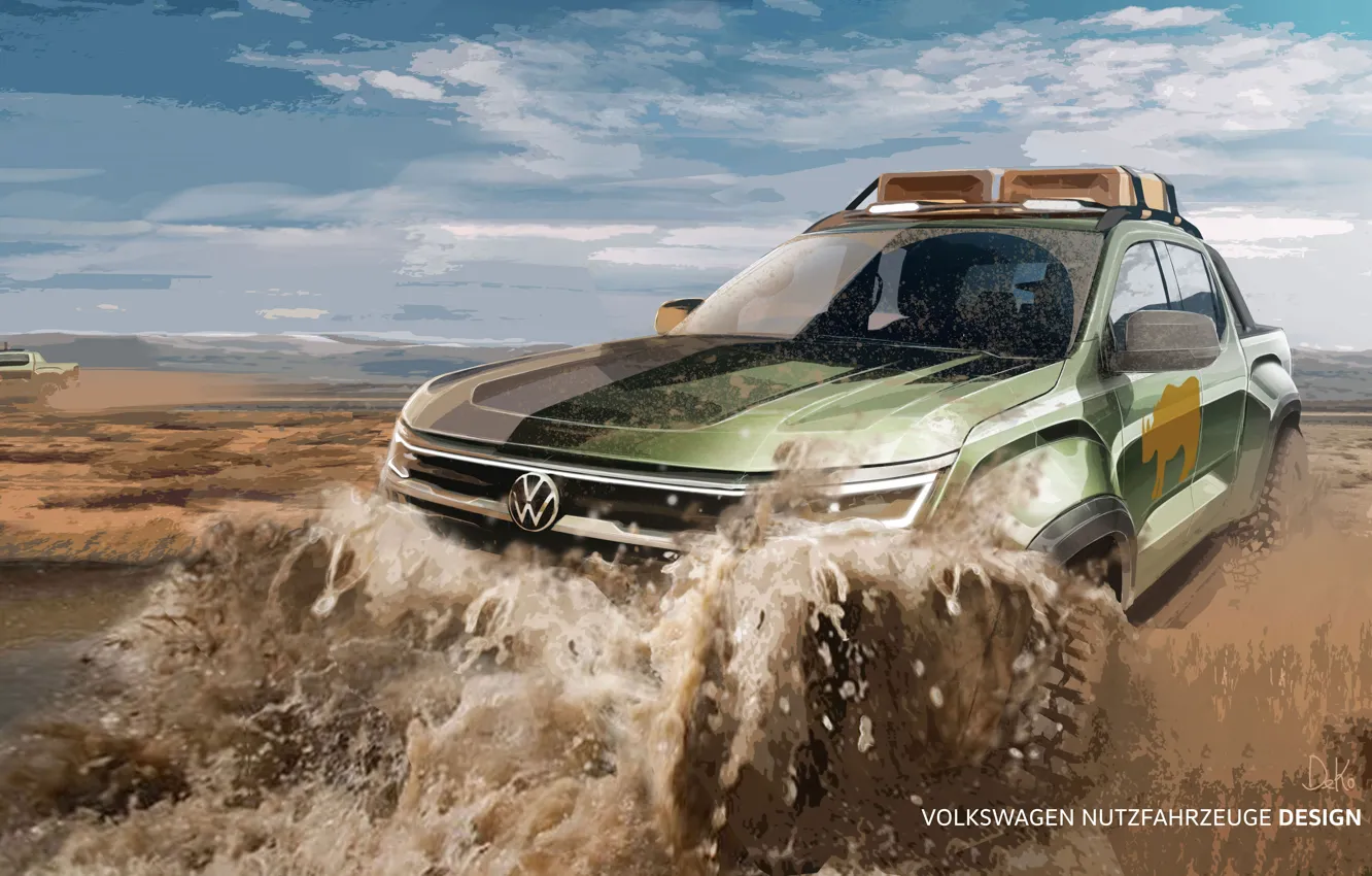 Photo wallpaper Volkswagen, Dirt, Squirt, Pickup, Art, Volkswagen, Amarok, 2022