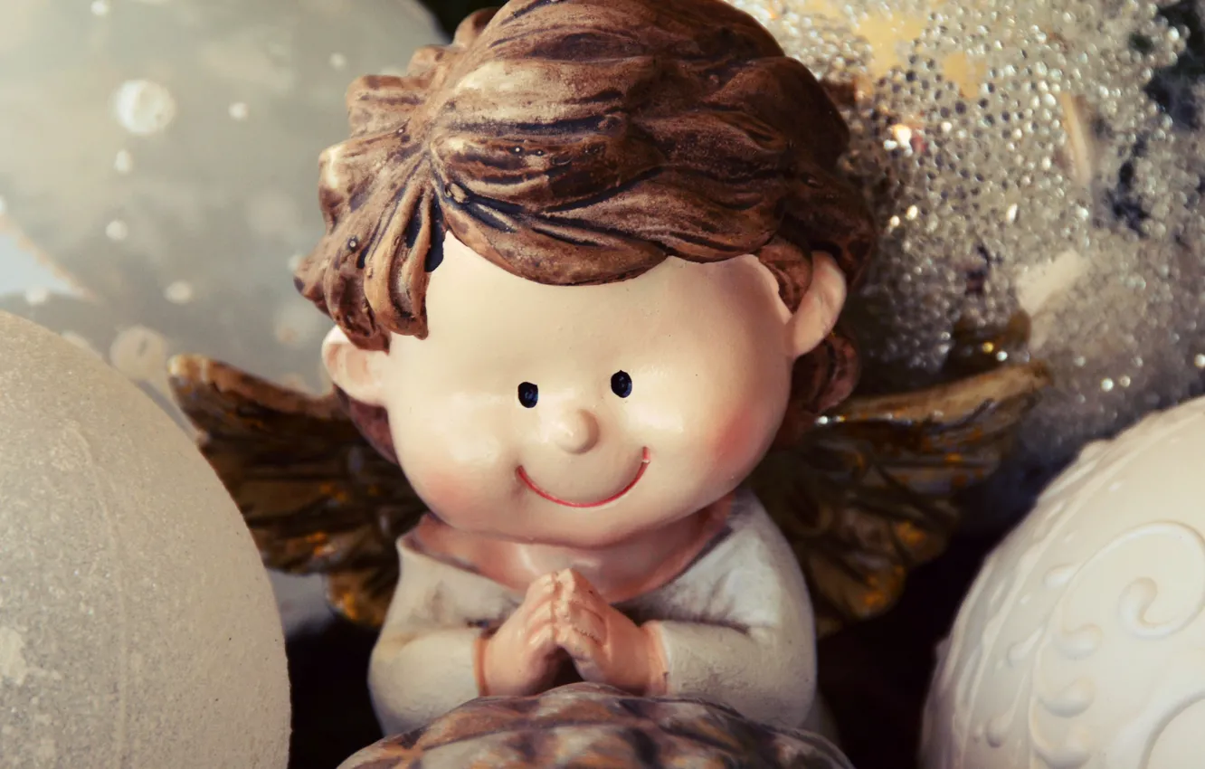 Photo wallpaper balls, decoration, smile, holiday, toy, new year, cute, angel