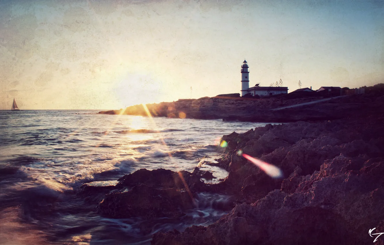 Photo wallpaper sea, lighthouse, styling