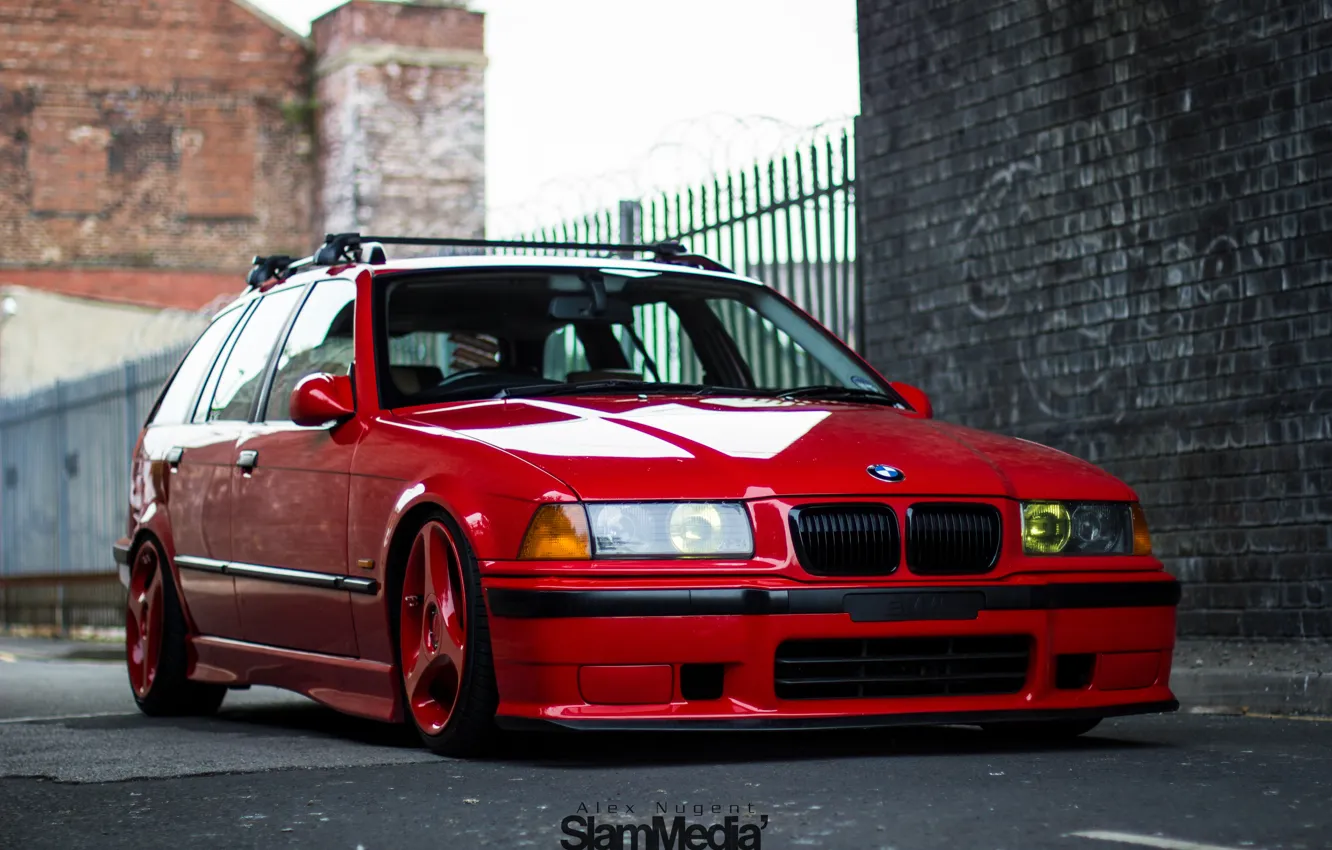 Photo wallpaper bmw, red, stance, e36, Touring