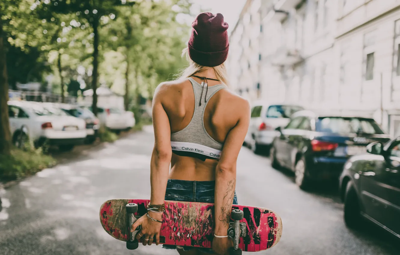 Photo wallpaper girl, style, back, skate
