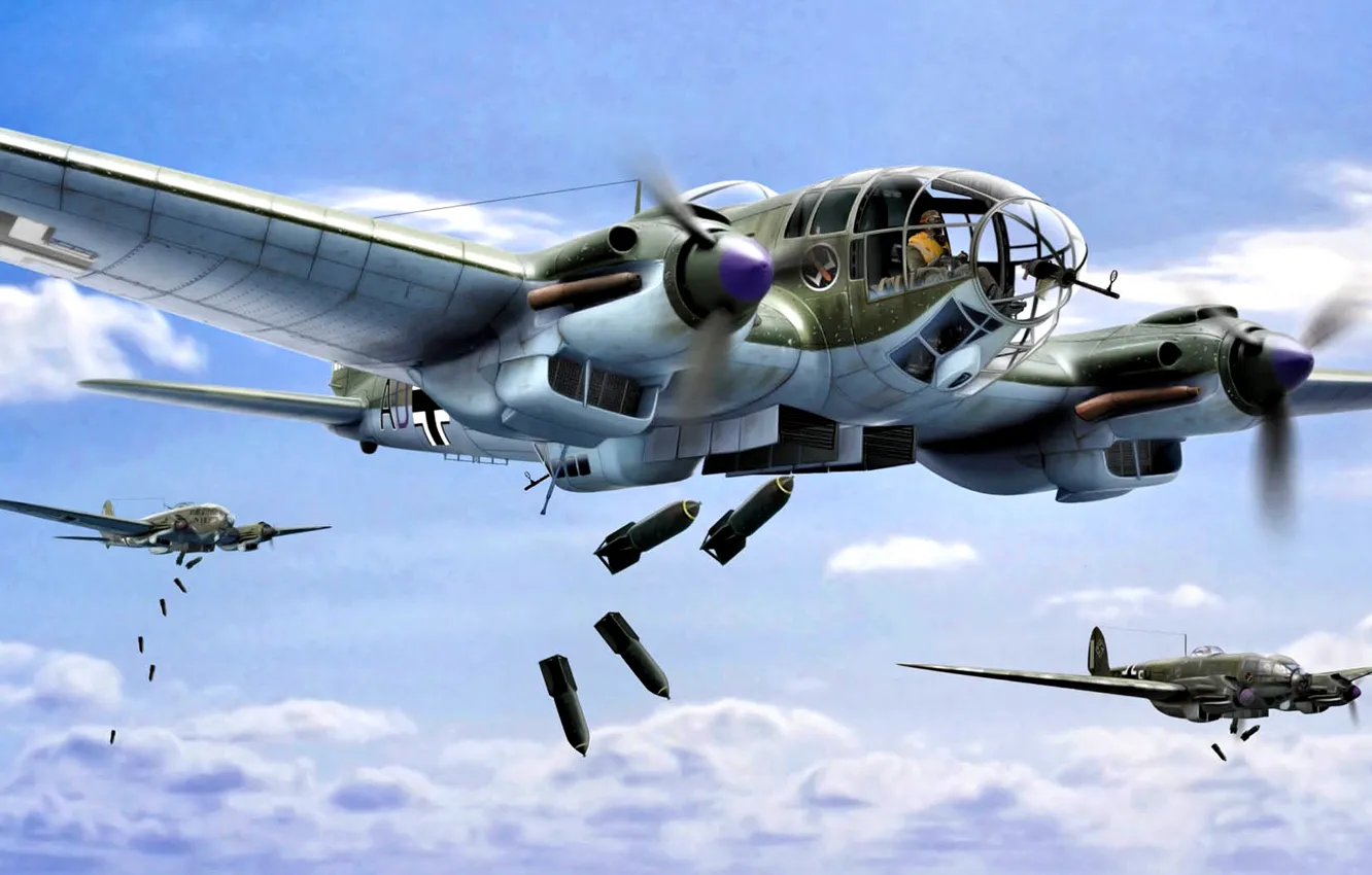 Photo wallpaper Germany, art, Bomber, Heinkel, The second World war, He-111, WWII, bombs