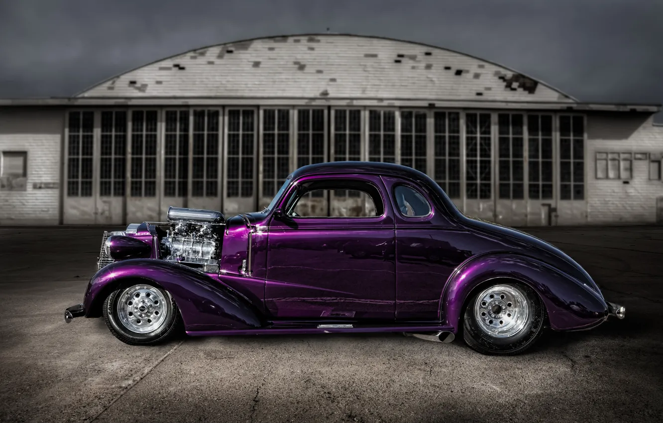 Photo wallpaper purple, retro, street, classic, hot-rod, classic car