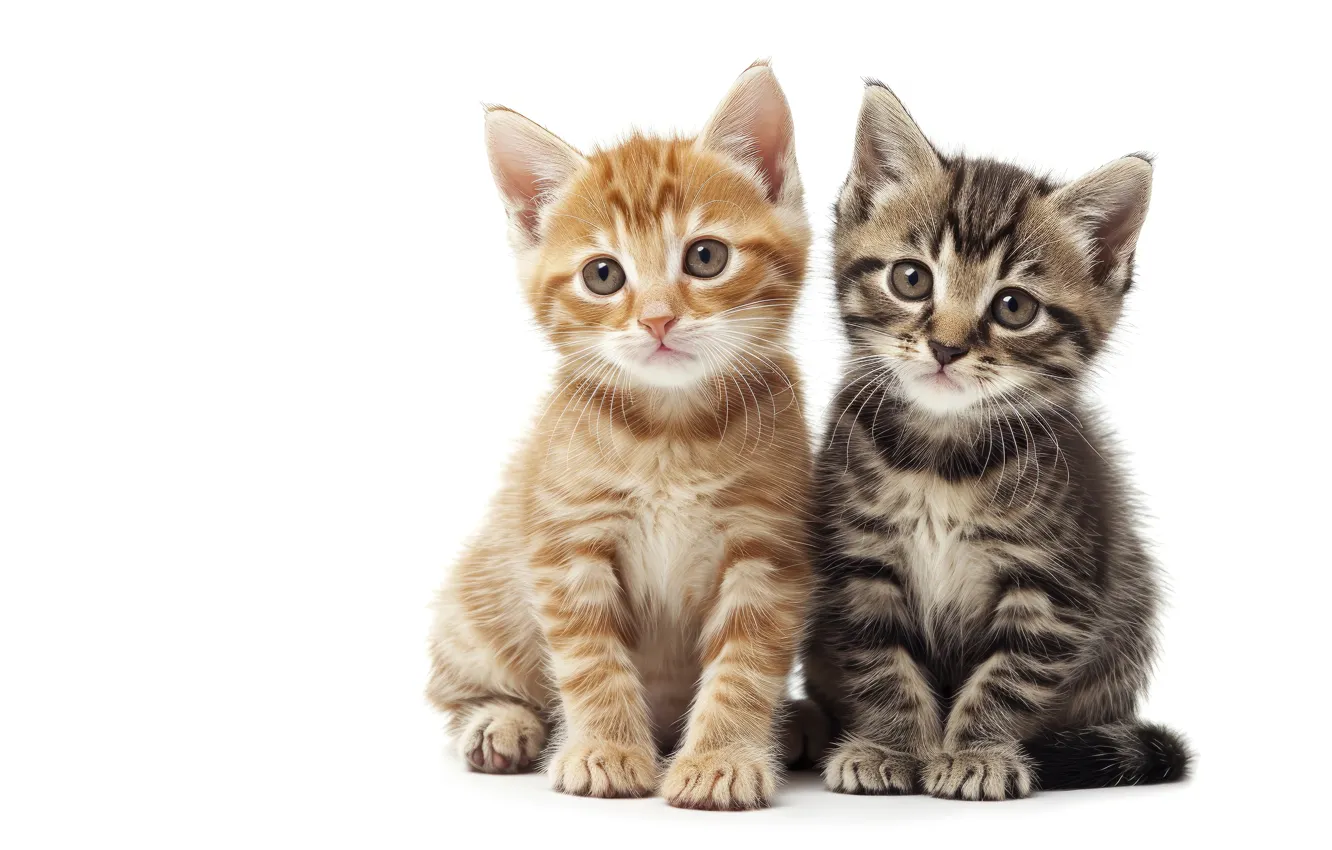 Photo wallpaper cat, look, pose, white background, kitty, face, a couple, Duo