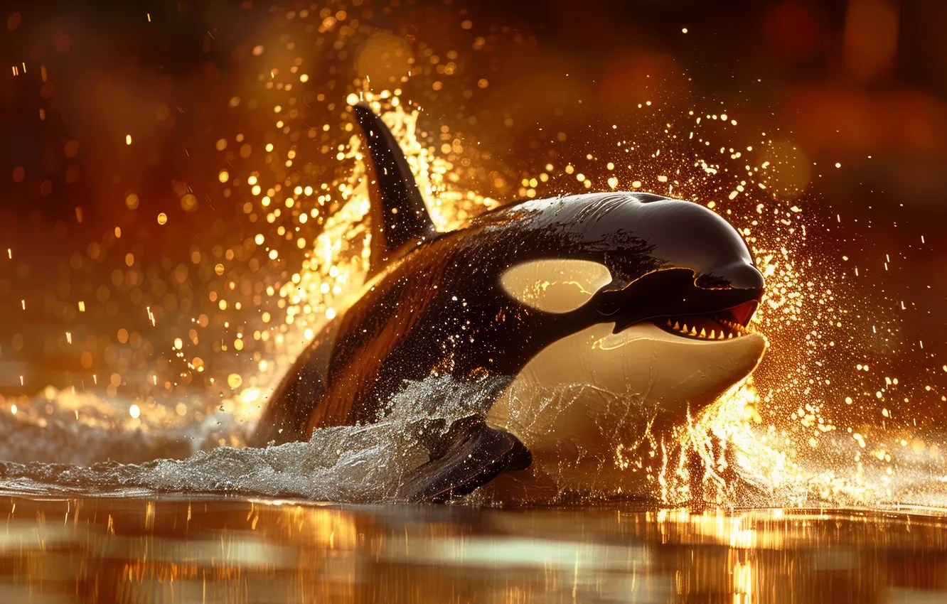 Photo wallpaper water, squirt, whale, digital art, AI art, The Art of Artificial Intelligence, neural network