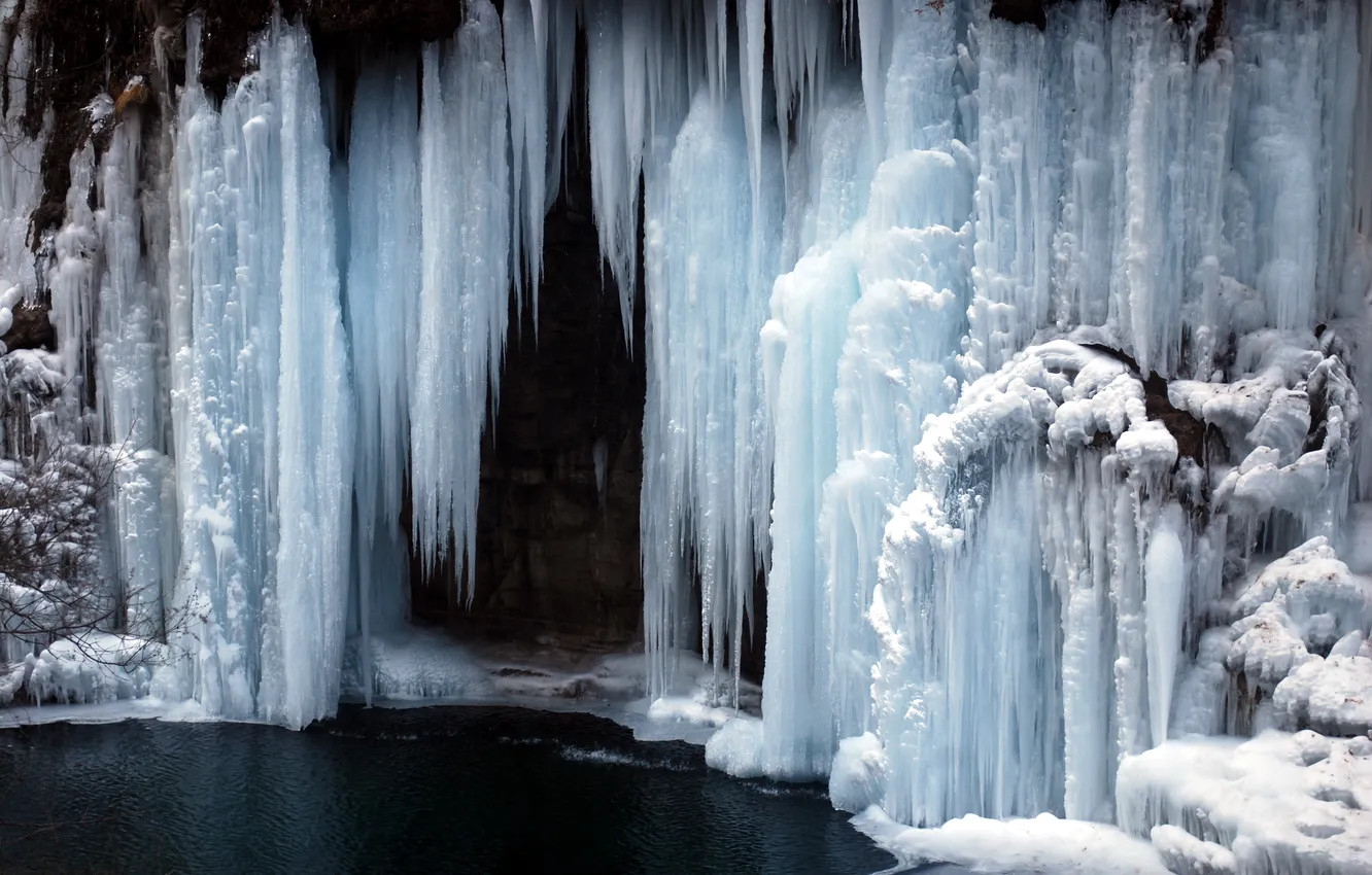 Photo wallpaper ice, winter, water, snow, landscape, mountains, nature, cave