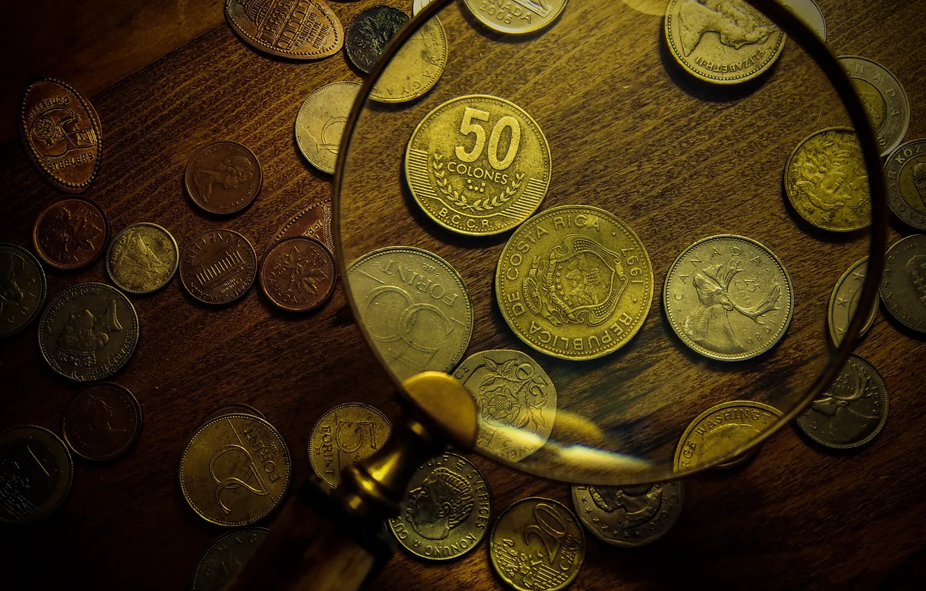 Photo wallpaper macro, money, coins, currency, uvelichila