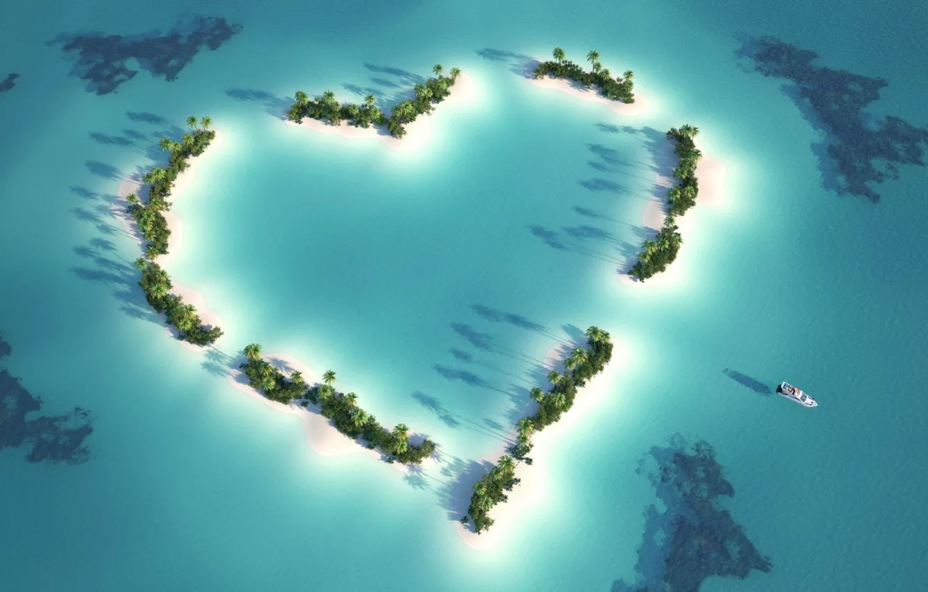 Photo wallpaper sea, beach, summer, nature, tropics, romance, shore, heart