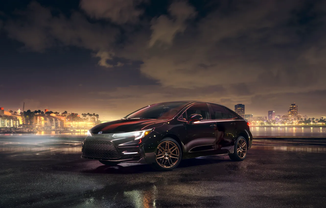 Photo wallpaper auto, night, the city, Toyota