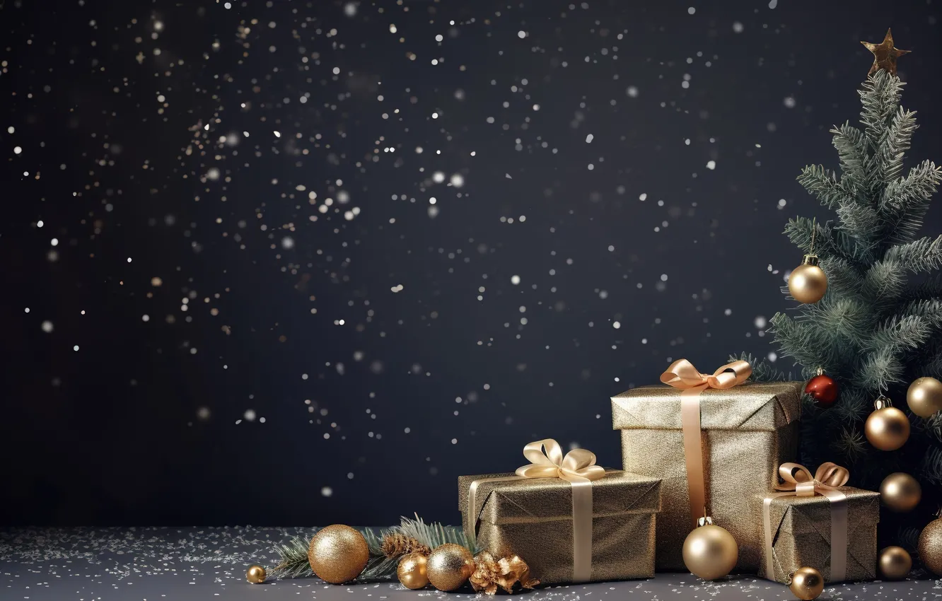 Photo wallpaper decoration, gift, balls, tree, new year, Christmas, Christmas, balls