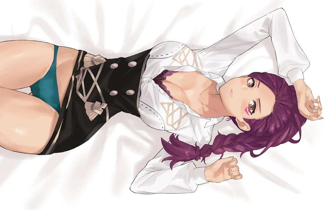 Photo wallpaper girl, sexy, lingerie, bra, cleavage, panties, long hair, brown eyes