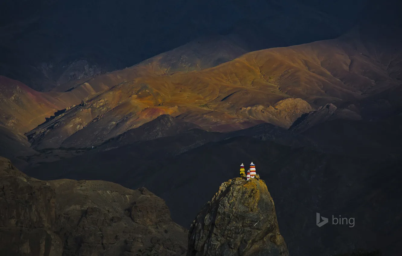 Photo wallpaper mountains, rocks, India, the monastery, Jammu and Kashmir, Ladakh