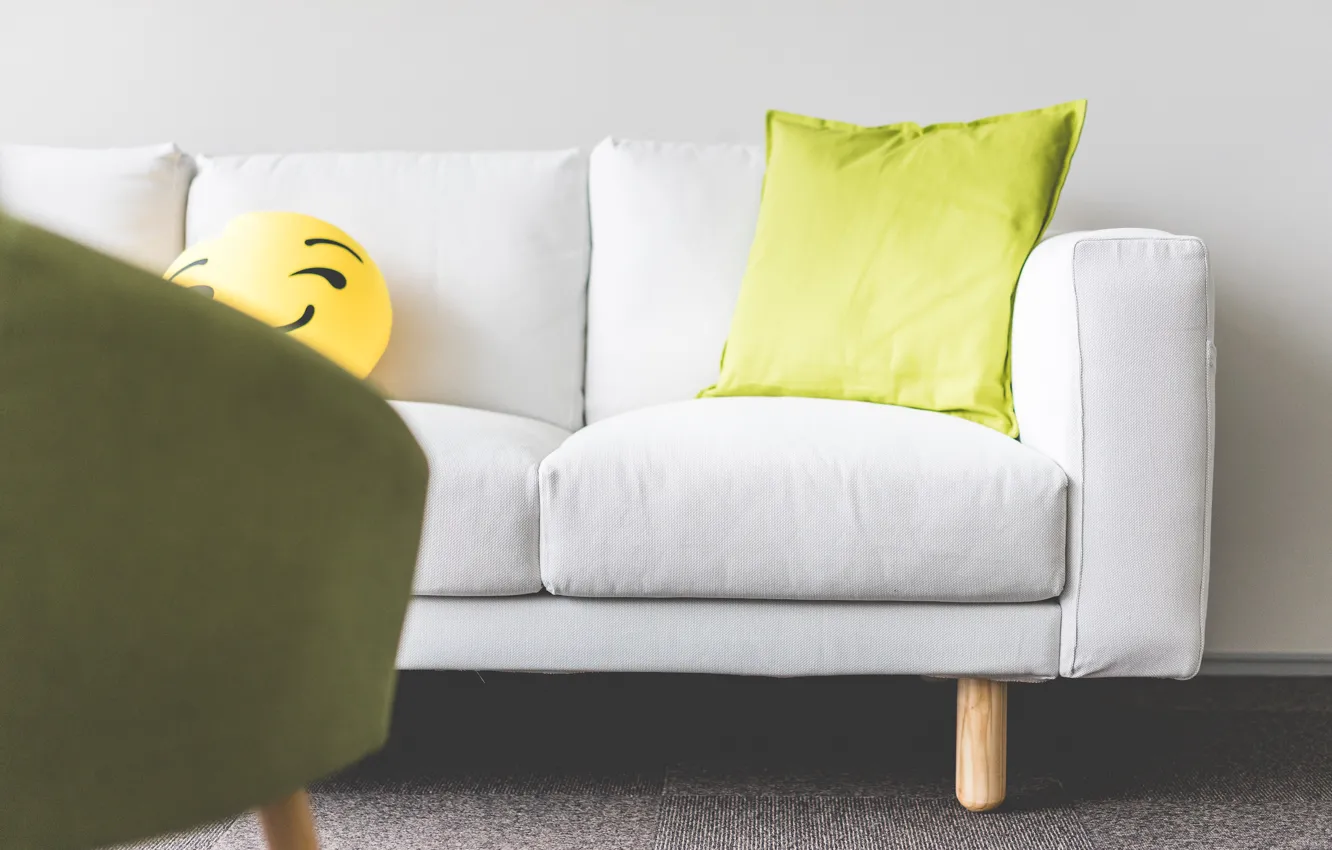 Photo wallpaper sofa, pillow, smiley