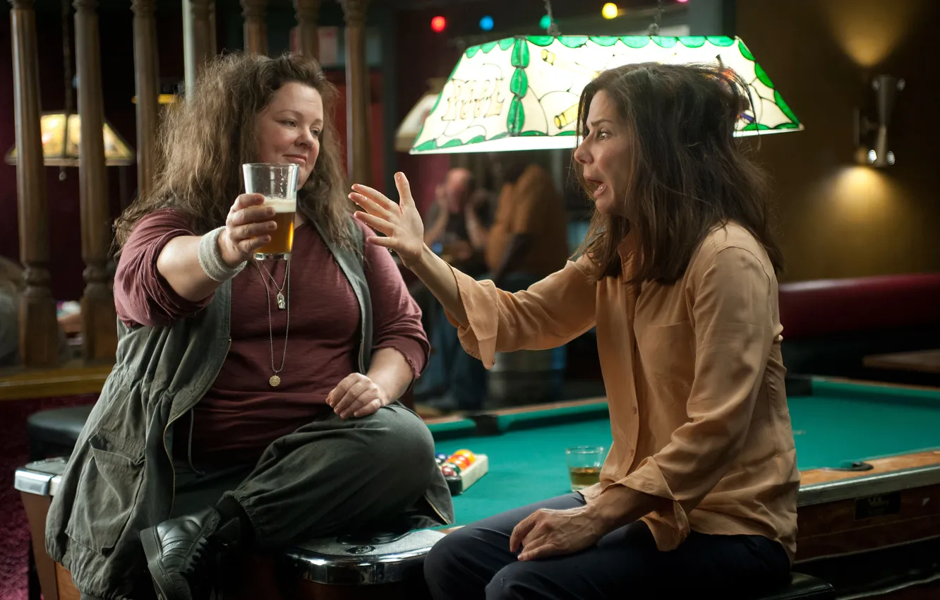 Photo wallpaper Melissa McCarthy, Sandra Bullock, Cops in skirts