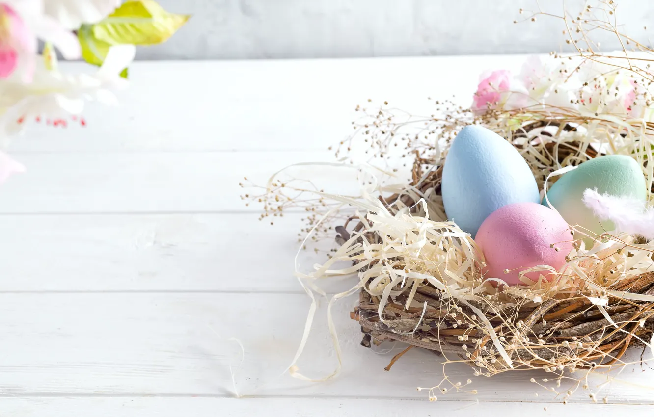 Photo wallpaper flowers, Easter, basket, Easter, eggs, Myfoodie