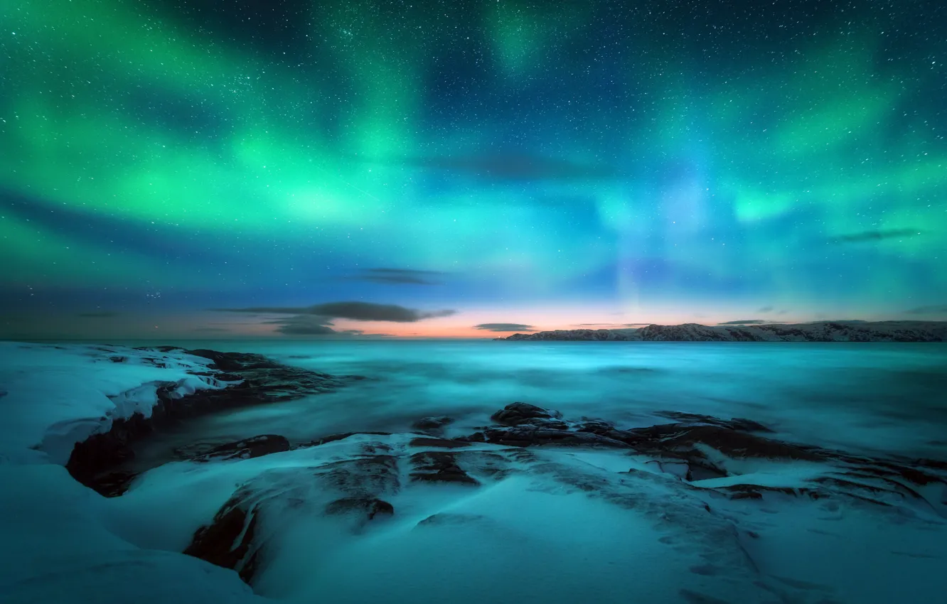 Photo wallpaper night, beauty, Aurora, night, beauty, polar lights, natural phenomenon, natural phenomenon