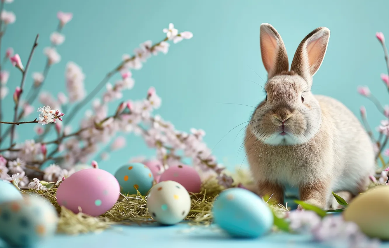 Wallpaper look, holiday, hare, eggs, spring, rabbit, Easter, face for ...