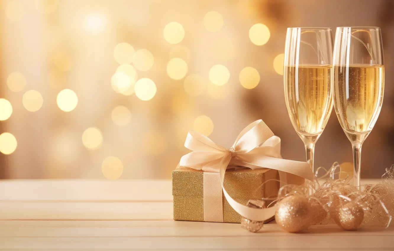 Photo wallpaper gift, wine, glass, new year, sequins, Christmas, alcohol, gold plated