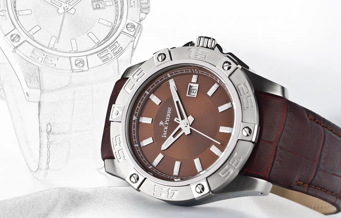 Photo wallpaper brown, watch, drawing, stitching leather