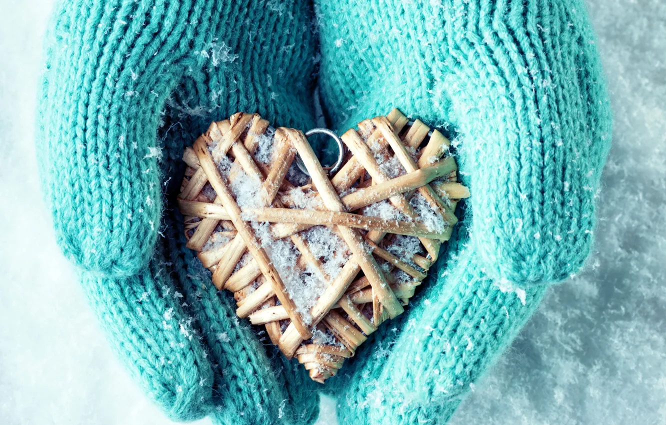 Photo wallpaper winter, snow, love, heart, hands, love, heart, winter