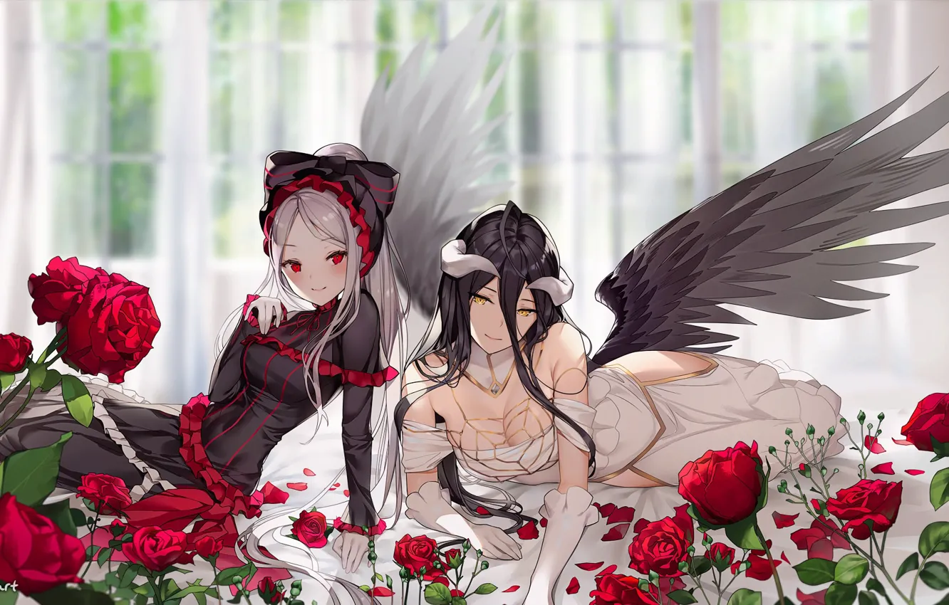 Photo wallpaper girl, roses, Overlord, albedo, Shalltear Blood Fall