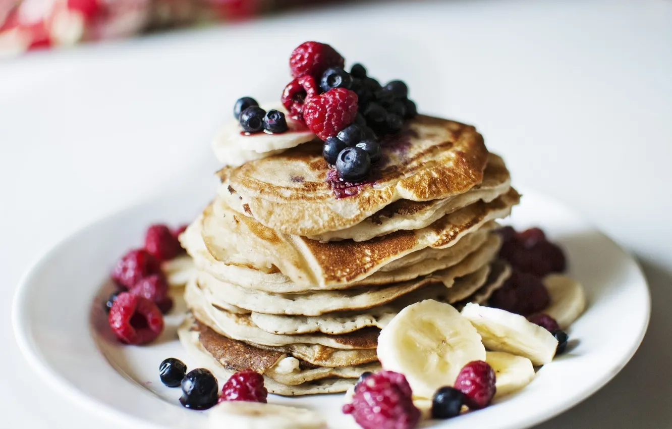 Photo wallpaper berries, raspberry, pancakes, pancakes