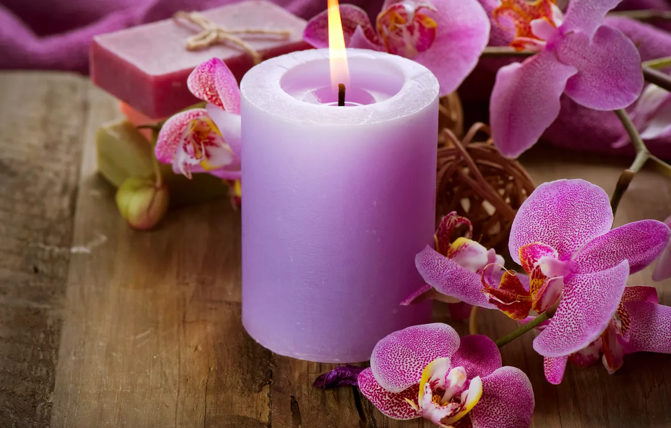 Photo wallpaper flowers, candles, Orchid, flowers, orchid, candle