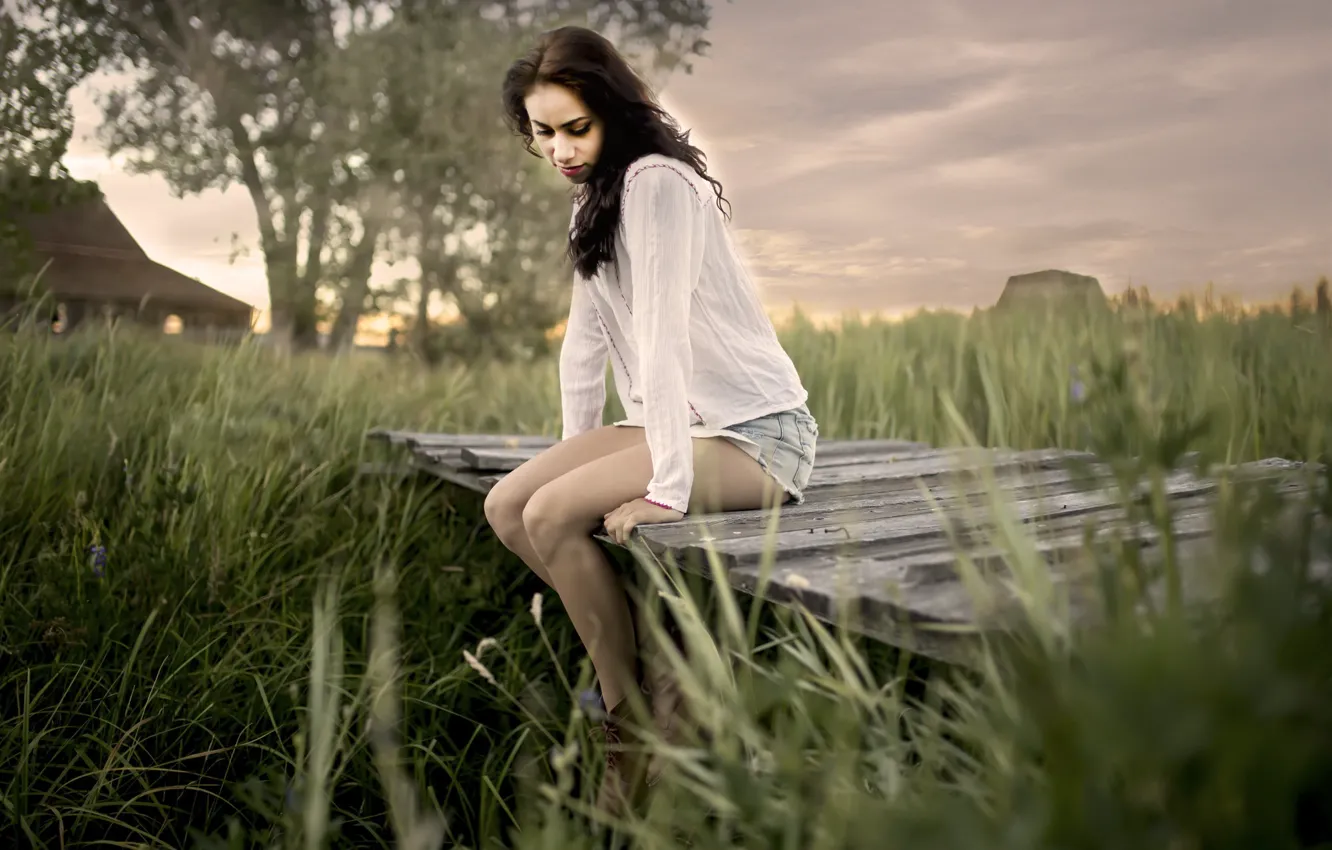 Photo wallpaper girl, bridge, nature