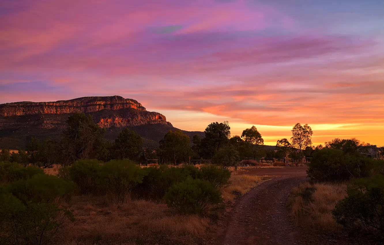 Photo wallpaper road, nature, rock, Australia, glow
