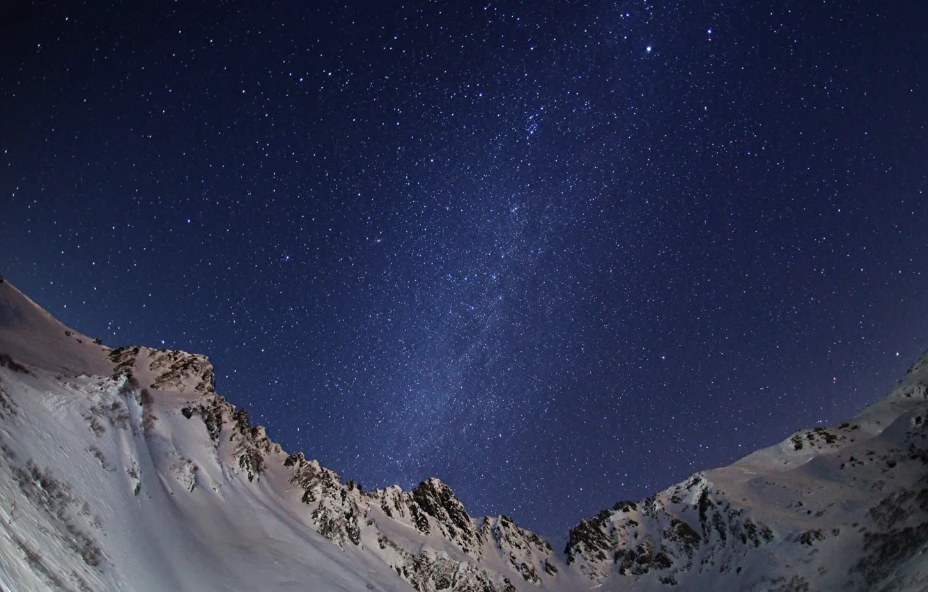 Photo wallpaper space, stars, snow, mountains, night, space
