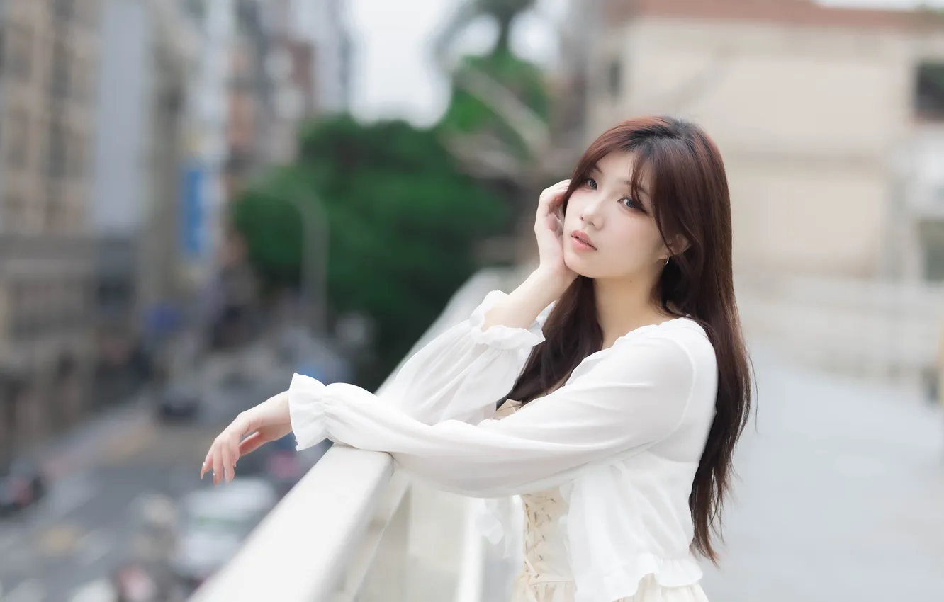 Photo wallpaper look, pose, model, portrait, hands, makeup, dress, hairstyle